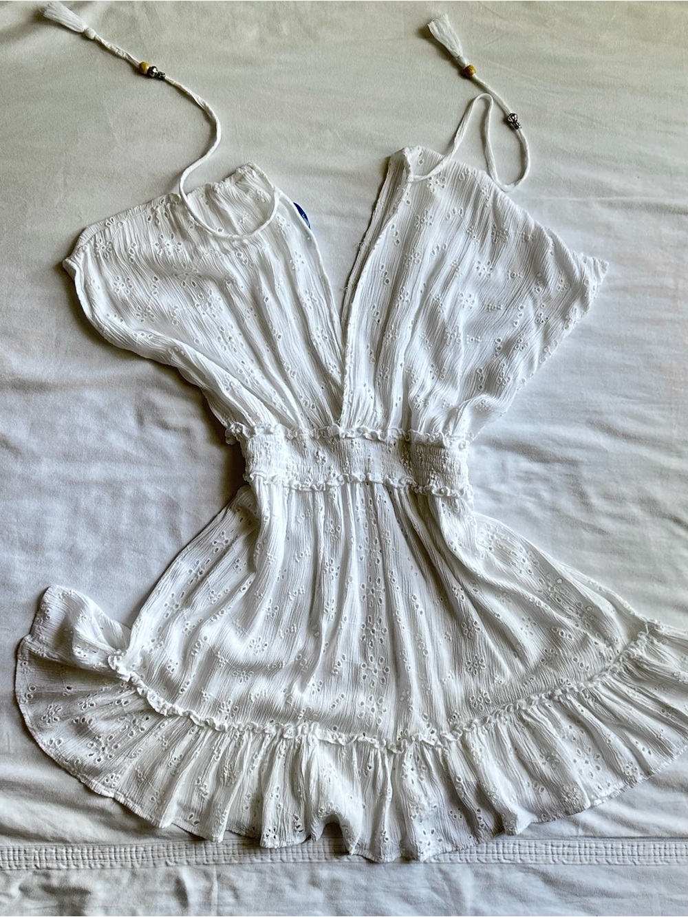 Blue Island Floral Eyelet White Cover Up Mini Dress
